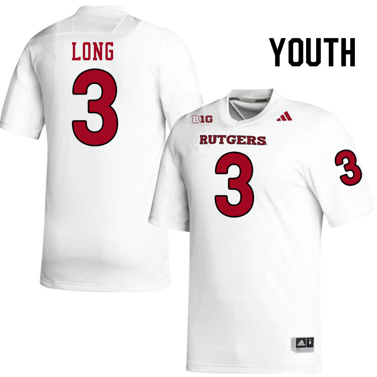 Youth #3 Chris Long Rutgers Scarlet Knights 2024 College Football Jerseys Stitched-White